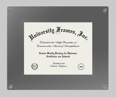 Anoka Ramsey Community College-Coon Rapids Lucent Clear-over-Smoke Frame in Lucent Smoke Moulding with Lucent Smoke Mat for DOCUMENT: 8 1/2"H X 11"W  