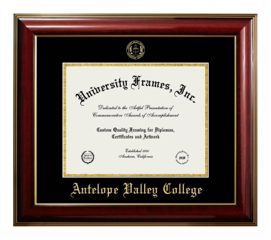Antelope Valley College Diploma Frame in Classic Mahogany with Gold Trim with Black & Gold Mats for document: 8 1/2"h x 11"w  
