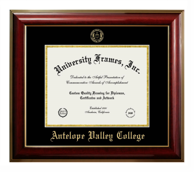 Antelope Valley College Diploma Frame in Classic Mahogany with Gold Trim with Black & Gold Mats for DOCUMENT: 8 1/2"H X 11"W  