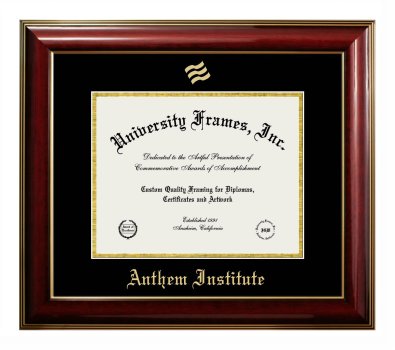 Anthem Institute Diploma Frame in Classic Mahogany with Gold Trim with Black & Gold Mats for DOCUMENT: 8 1/2"H X 11"W  