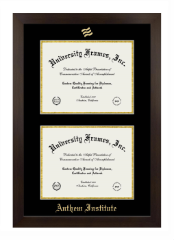 Anthem Institute Double Degree (Stacked) Frame in Manhattan Espresso with Black & Gold Mats for document: 8 1/2"h x 11"w  , document: 8 1/2"h x 11"w  