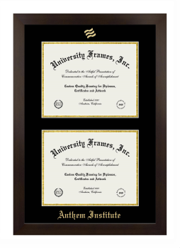 Anthem Institute Double Degree (Stacked) Frame in Manhattan Espresso with Black & Gold Mats for DOCUMENT: 8 1/2"H X 11"W  , DOCUMENT: 8 1/2"H X 11"W  