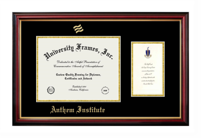 Anthem Institute Diploma with Announcement Frame in Petite Mahogany with Gold Trim with Black & Gold Mats for DOCUMENT: 8 1/2"H X 11"W  ,  7"H X 4"W  