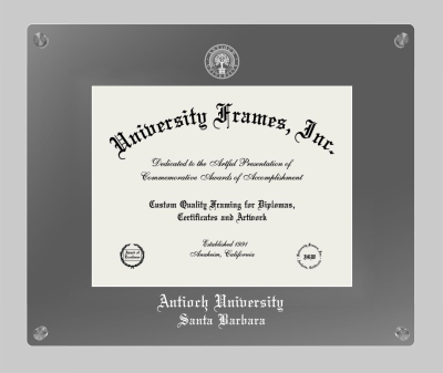 Antioch University Santa Barbara Lucent Clear-over-Smoke Frame in Lucent Smoke Moulding with Lucent Smoke Mat for DOCUMENT: 8 1/2"H X 11"W  