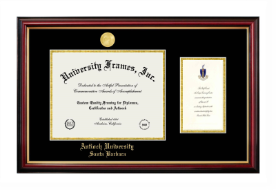 Antioch University Santa Barbara Diploma with Announcement Frame in Petite Mahogany with Gold Trim with Black & Gold Mats for DOCUMENT: 8 1/2"H X 11"W  ,  7"H X 4"W  
