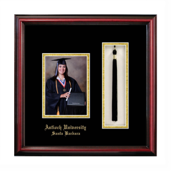 Antioch University Santa Barbara 5 x 7 Portrait with Tassel Box Frame in Petite Cherry with Black & Gold Mats