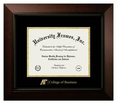 AP College of Business Diploma Frame in Legacy Black Cherry with Black & Gold Mats for DOCUMENT: 8 1/2"H X 11"W  