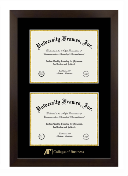AP College of Business Double Degree (Stacked) Frame in Manhattan Espresso with Black & Gold Mats for document: 8 1/2"h x 11"w  , document: 8 1/2"h x 11"w  