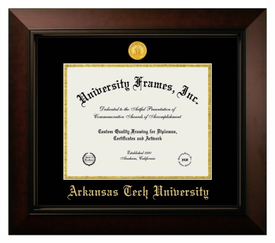 Arkansas Tech University Diploma Frame in Legacy Black Cherry with Black & Gold Mats for DOCUMENT: 8 1/2"H X 11"W  