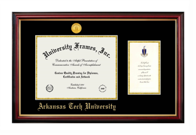 Arkansas Tech University Diploma with Announcement Frame in Petite Mahogany with Gold Trim with Black & Gold Mats for DOCUMENT: 8 1/2"H X 11"W  ,  7"H X 4"W  