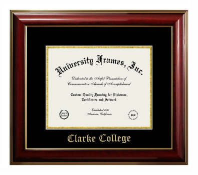 Clarke College Diploma Frame in Classic Mahogany with Gold Trim with Black & Gold Mats for DOCUMENT: 8 1/2"H X 11"W  