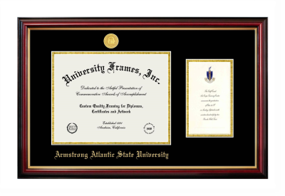 Armstrong Atlantic State University Diploma with Announcement Frame in Petite Mahogany with Gold Trim with Black & Gold Mats for DOCUMENT: 8 1/2"H X 11"W  ,  7"H X 4"W  