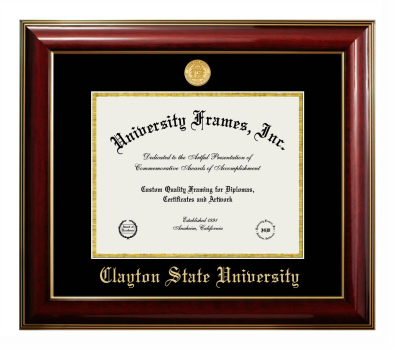 Clayton State University Diploma Frame in Classic Mahogany with Gold Trim with Black & Gold Mats for DOCUMENT: 8 1/2"H X 11"W  