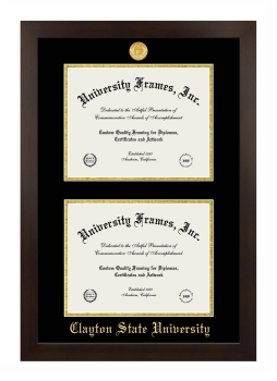 Clayton State University Double Degree (Stacked) Frame in Manhattan Espresso with Black & Gold Mats for document: 8 1/2"h x 11"w  , document: 8 1/2"h x 11"w  