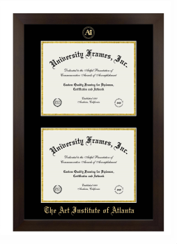 Art Institute of Atlanta Double Degree (Stacked) Frame in Manhattan Espresso with Black & Gold Mats for document: 8 1/2"h x 11"w  , document: 8 1/2"h x 11"w  
