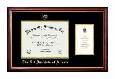 Art Institute of Atlanta Diploma with Announcement Frame in Petite Mahogany with Gold Trim with Black & Gold Mats for DOCUMENT: 8 1/2"H X 11"W  ,  7"H X 4"W  