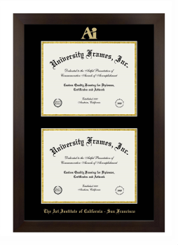 Art Institute of California-San Francisco Double Degree (Stacked) Frame in Manhattan Espresso with Black & Gold Mats for document: 8 1/2"h x 11"w  , document: 8 1/2"h x 11"w  