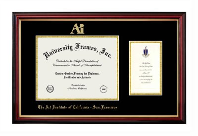 Art Institute of California-San Francisco Diploma with Announcement Frame in Petite Mahogany with Gold Trim with Black & Gold Mats for document: 8 1/2"h x 11"w  , diploma: 7"h x 4"w  