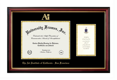Art Institute of California-San Francisco Diploma with Announcement Frame in Petite Mahogany with Gold Trim with Black & Gold Mats for DOCUMENT: 8 1/2"H X 11"W  ,  7"H X 4"W  