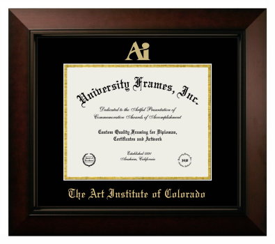Art Institute of Colorado Diploma Frame in Legacy Black Cherry with Black & Gold Mats for DOCUMENT: 8 1/2"H X 11"W  