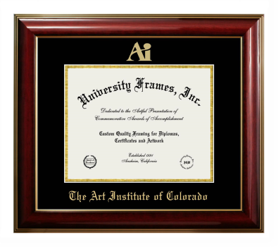 Art Institute of Colorado Diploma Frame in Classic Mahogany with Gold Trim with Black & Gold Mats for DOCUMENT: 8 1/2"H X 11"W  