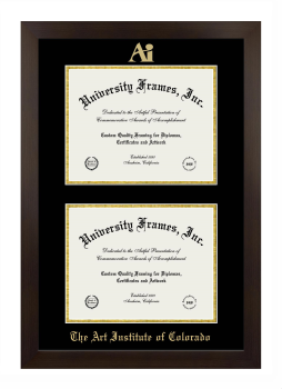Art Institute of Colorado Double Degree (Stacked) Frame in Manhattan Espresso with Black & Gold Mats for document: 8 1/2"h x 11"w  , document: 8 1/2"h x 11"w  