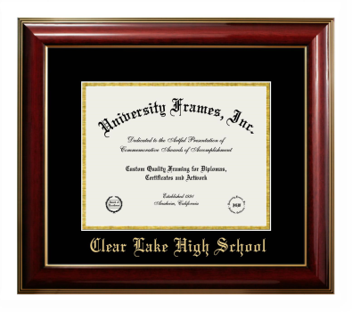 Clear Lake High School Diploma Frame in Classic Mahogany with Gold Trim with Black & Gold Mats for DOCUMENT: 8 1/2"H X 11"W  
