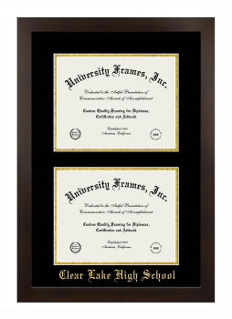 Clear Lake High School Double Degree (Stacked) Frame in Manhattan Espresso with Black & Gold Mats for document: 8 1/2"h x 11"w  , document: 8 1/2"h x 11"w  