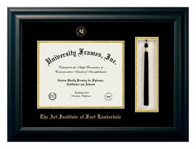 Art Institute of Fort Lauderdale Diploma with Tassel Box Frame in Satin Black with Black & Gold Mats for document: 8 1/2"h x 11"w  