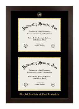 Art Institute of Fort Lauderdale Double Degree (Stacked) Frame in Manhattan Espresso with Black & Gold Mats for document: 8 1/2"h x 11"w  , document: 8 1/2"h x 11"w  