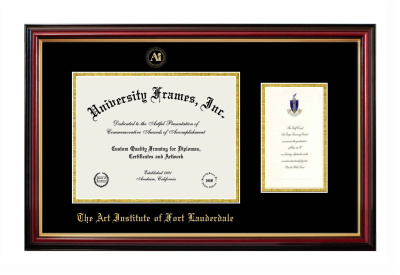 Art Institute of Fort Lauderdale Diploma with Announcement Frame in Petite Mahogany with Gold Trim with Black & Gold Mats for document: 8 1/2"h x 11"w  , diploma: 7"h x 4"w  