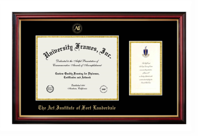 Art Institute of Fort Lauderdale Diploma with Announcement Frame in Petite Mahogany with Gold Trim with Black & Gold Mats for DOCUMENT: 8 1/2"H X 11"W  ,  7"H X 4"W  