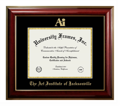 Art Institute of Jacksonville Diploma Frame in Classic Mahogany with Gold Trim with Black & Gold Mats for DOCUMENT: 8 1/2"H X 11"W  
