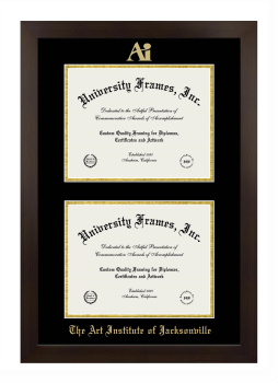 Art Institute of Jacksonville Double Degree (Stacked) Frame in Manhattan Espresso with Black & Gold Mats for document: 8 1/2"h x 11"w  , document: 8 1/2"h x 11"w  