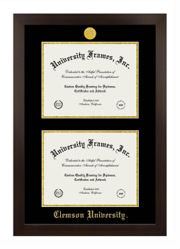 Clemson University Double Degree (Stacked) Frame in Manhattan Espresso with Black & Gold Mats for document: 8 1/2"h x 11"w  , document: 8 1/2"h x 11"w  