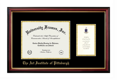 Art Institute of Pittsburgh Diploma with Announcement Frame in Petite Mahogany with Gold Trim with Black & Gold Mats for DOCUMENT: 8 1/2"H X 11"W  ,  7"H X 4"W  