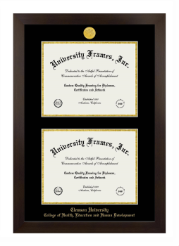 Clemson University College of Health, Education and Human Development Double Degree (Stacked) Frame in Manhattan Espresso with Black & Gold Mats for document: 8 1/2"h x 11"w  , document: 8 1/2"h x 11"w  