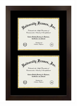Art Institute of Portland Double Diploma Frame in Manhattan Espresso with Black & Gold Mats for document: 8 1/2"h x 11"w  , document: 8 1/2"h x 11"w  