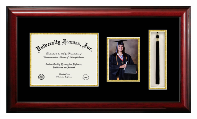 Art Institute of Portland Diploma with 5 x 7 Portrait & Tassel Box Frame in Classic Mahogany with Black & Gold Mats for document: 8 1/2"h x 11"w  