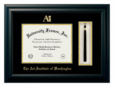 Art Institute of Washington Diploma with Tassel Box Frame in Satin Black with Black & Gold Mats for DOCUMENT: 8 1/2"H X 11"W  