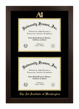 Art Institute of Washington Double Degree (Stacked) Frame in Manhattan Espresso with Black & Gold Mats for DOCUMENT: 8 1/2"H X 11"W  , DOCUMENT: 8 1/2"H X 11"W  