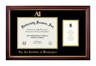 Art Institute of Washington Diploma with Announcement Frame in Petite Mahogany with Gold Trim with Black & Gold Mats for DOCUMENT: 8 1/2"H X 11"W  ,  7"H X 4"W  