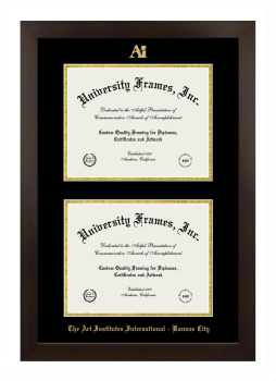 Art Institutes International Kansas City Double Degree (Stacked) Frame in Manhattan Espresso with Black & Gold Mats for document: 8 1/2"h x 11"w  , document: 8 1/2"h x 11"w  