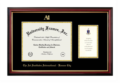 Art Institutes International Kansas City Diploma with Announcement Frame in Petite Mahogany with Gold Trim with Black & Gold Mats for DOCUMENT: 8 1/2"H X 11"W  ,  7"H X 4"W  