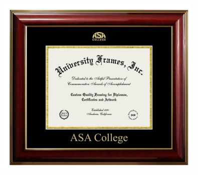 ASA College Diploma Frame in Classic Mahogany with Gold Trim with Black & Gold Mats for DOCUMENT: 8 1/2"H X 11"W  