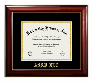 ASAP LLC Diploma Frame in Classic Mahogany with Gold Trim with Black & Gold Mats for DOCUMENT: 8 1/2"H X 11"W  