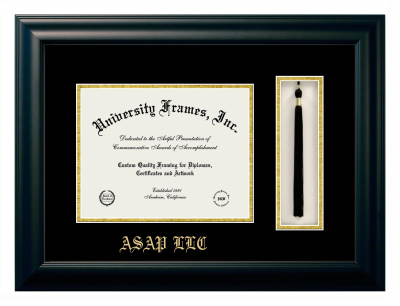 ASAP LLC Diploma with Tassel Box Frame in Satin Black with Black & Gold Mats for DOCUMENT: 8 1/2"H X 11"W  