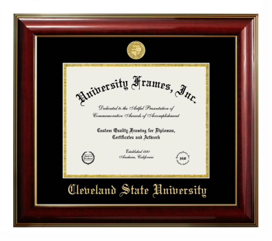 Cleveland State University Diploma Frame in Classic Mahogany with Gold Trim with Black & Gold Mats for document: 8 1/2"h x 11"w  