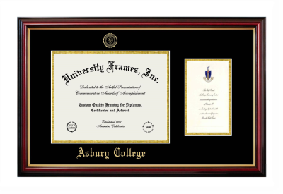 Asbury College Diploma with Announcement Frame in Petite Mahogany with Gold Trim with Black & Gold Mats for DOCUMENT: 8 1/2"H X 11"W  ,  7"H X 4"W  