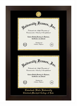 Cleveland State University Cleveland-Marshall College of Law Double Degree (Stacked) Frame in Manhattan Espresso with Black & Gold Mats for document: 8 1/2"h x 11"w  , document: 8 1/2"h x 11"w  